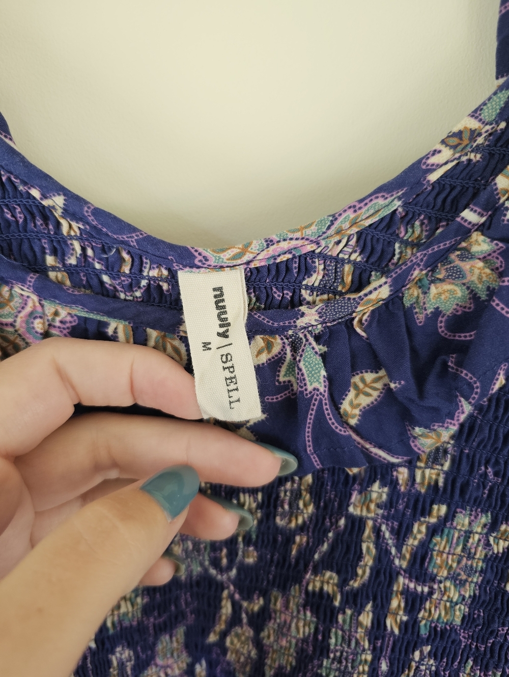Spell Clairvoyant Bohemian Floral Long-Sleeve Mini Dress in Blue - Picture 6 of 8